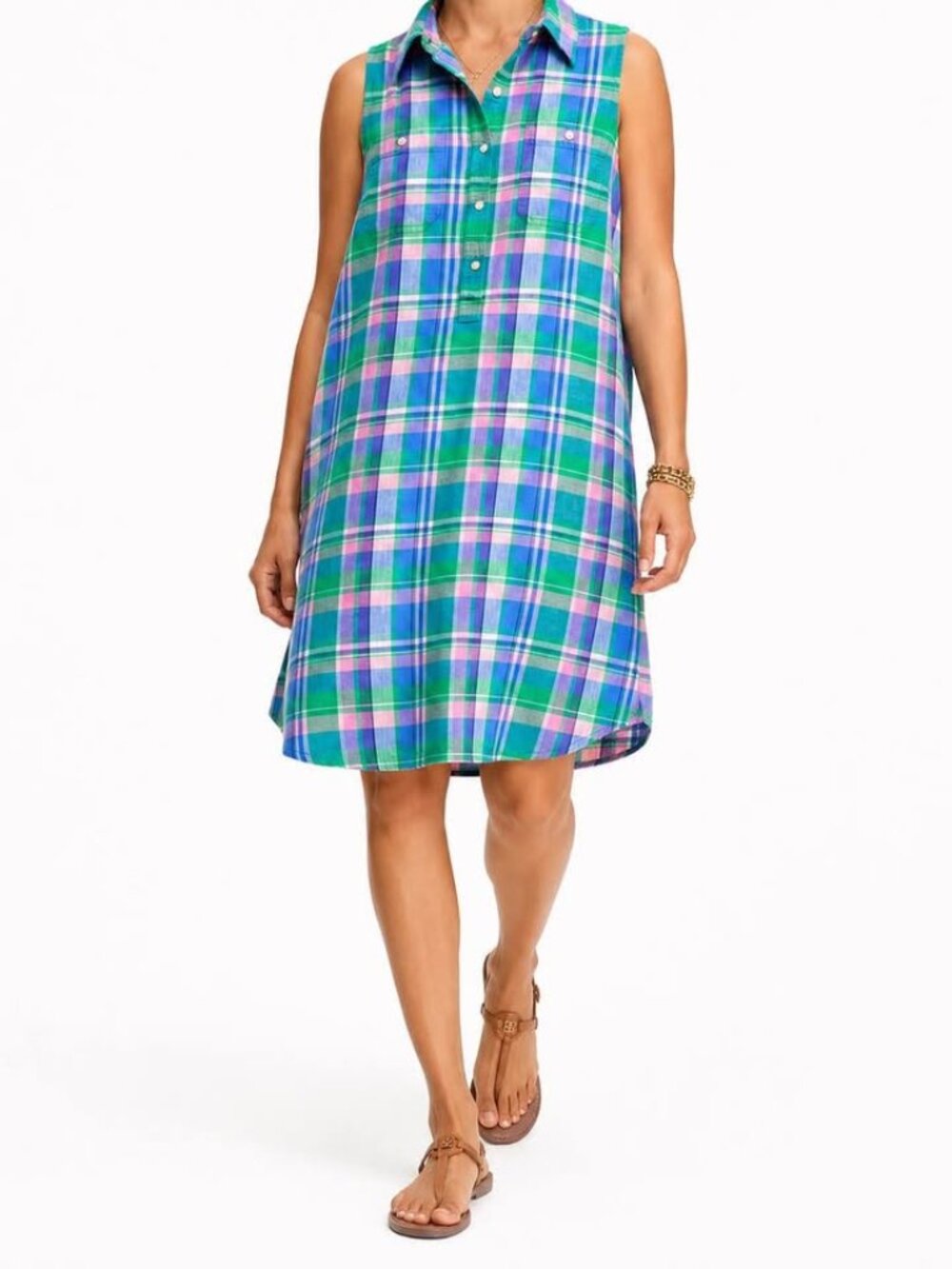 Chaps Popover Preppy Plaid Lightweight Summer Sleeveless Midi Dress [size XL]